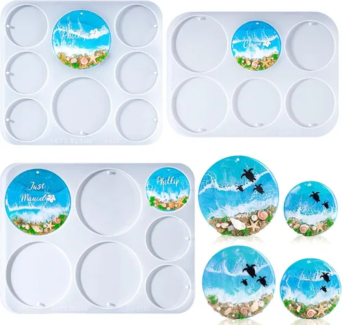Vista 8 de LET'S RESIN Moldes de resina para llavero de silicona con agujero, 16 cavidades de resina UV, molde colgante de joyería para principiantes, moldes