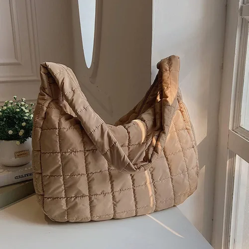Vista 4 de Bolsas de mano acolchadas para mujer, ligeras, acolchadas, ligeras, de nailon, de algodón, acolchadas, grandes
