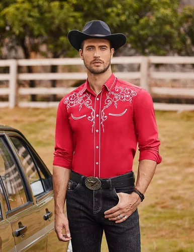 Vista 3 de Coofandy Camisa de hombre de manga larga ajustada con bordado casual de botón