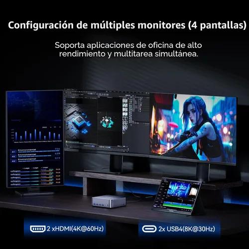 Vista 7 de Mini PC GEEKOM GT1 Mega AI, Intel Ultra9 185H (hasta 5.1 GHz) 32 GB DDR5+SSD de 2 TB Negro