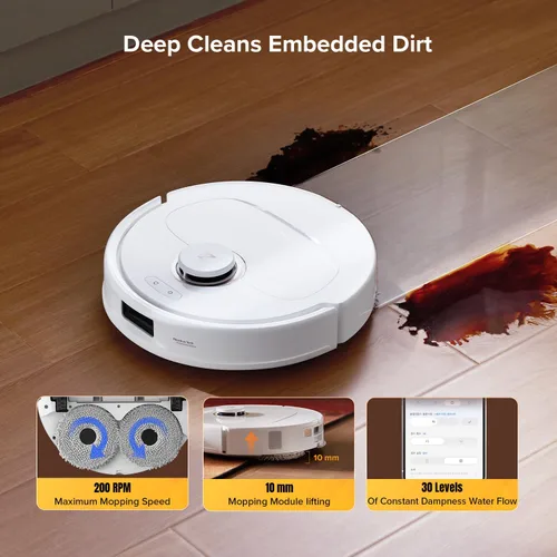 Vista 6 de roborock Qrevo S5V Robot Vacuum and Mop, FlexiArm Edge Mopping, 12,000Pa Suction, Dual Zero-Tangle System, Smart Obstacle Avoidance, 10mm Mop White