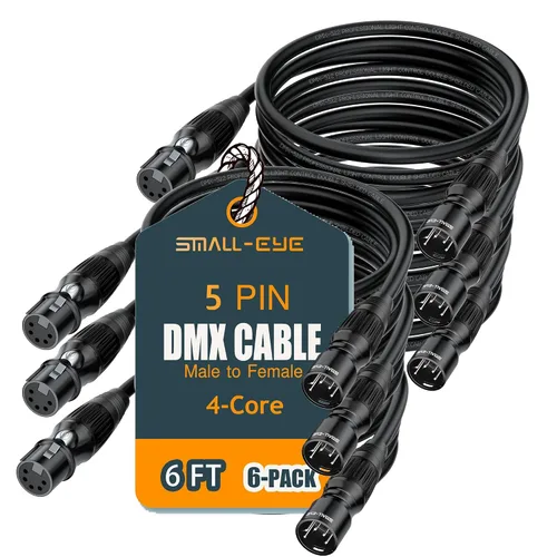 Vista 12 de SMALL-EYE Cable DMX de 5 pines, paquete de 6 unidades, cable DMX512 de 4 núcleos macho a hembra para iluminación de escenario (3 pies)