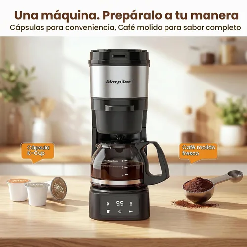 Vista 2 de Morpilot Cafetera de 2 vías, compatible con cápsulas K-Cup o molidos, cafetera de goteo compacta con tamaños de jarra de 20 oz/20.3 fl oz, 4 ajustes