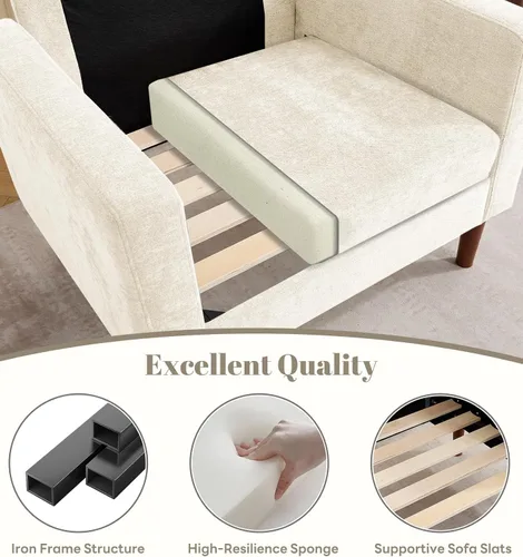 Vista 8 de Kingfun Silla decorativa, sillas de sala de estar, sillón de lectura de chenilla, de mediados de siglo con pie de madera maciza, decoración moderna