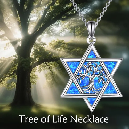 Vista 6 de YFN Collar de estrella de David de plata de ley, concha de abulón, árbol de la vida, joyería judía, regalos para mujeres y hombres