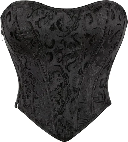 Vista 12 de Strapless Corset Top for Women Lace Up Bustier Clubwear Going Out Negro