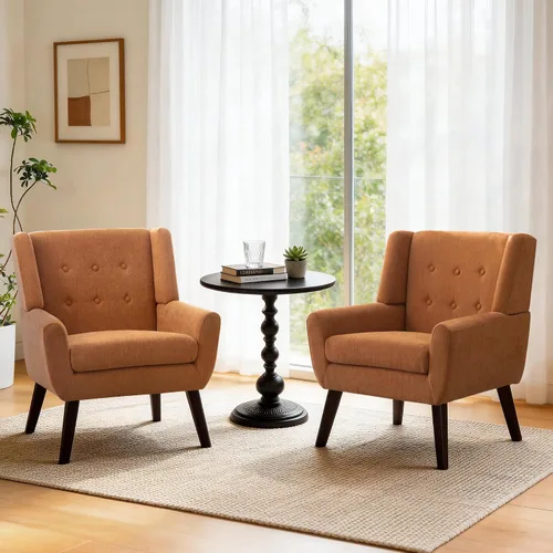 Vista 22 de HUIMO Silla de Acento para Sala de Estar, Sillón Tapizado con Botones Capitoné, Sillas de Sofá de Tela de Lino para Dormitorio, Sala de Estar, Silla