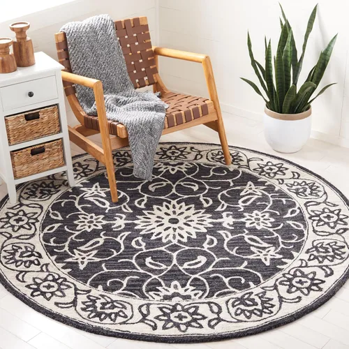 Vista 19 de SAFAVIEH Jardin Collection Alfombra de pasillo, 2 pies 3 pulgadas x 9 pies, negro y marfil, lana floral hecha a mano, ideal para zonas de alto