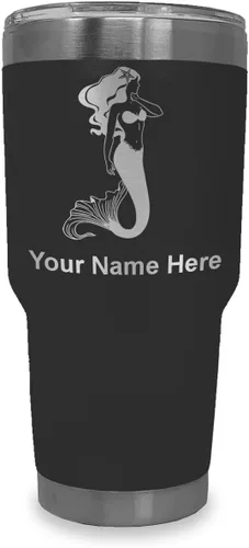 Vista 30 de LaserGram Vaso aislado al vacío de 20 onzas, sirena, grabado personalizado incluido (negro)