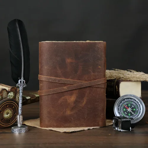 Vista 7 de Diario de cuero con papel de borde picoteado de 17,78x12,7 cm y llave vintage Cuaderno de escritura hecho a mano Cuaderno diario encuadernado