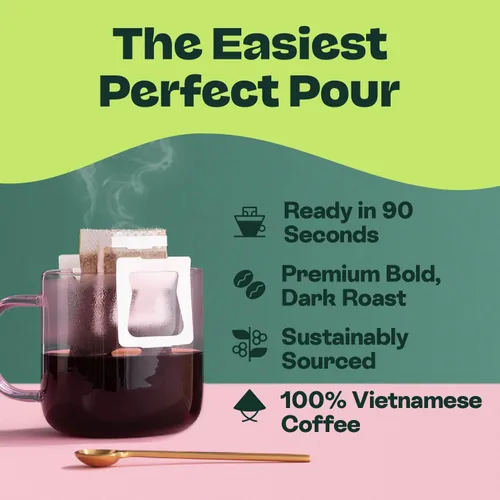 Vista 6 de Copper Cow Coffee Café vietnamita premium para verter sobre una sola porción Paquete variado de Best Brews (incluye 5 cafés), negro clásico