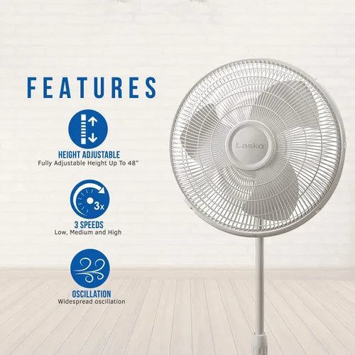 Vista 3 de Lasko Pedestal oscilante y ventiladores de soporte, blanco de 16 pulgadas y negro de 18 pulgadas