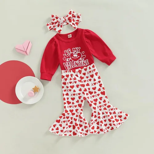 Vista 22 de FIOMVA Conjunto de ropa de 3 piezas con estampado de corazón para bebé recién nacida, para el día de San Valentín