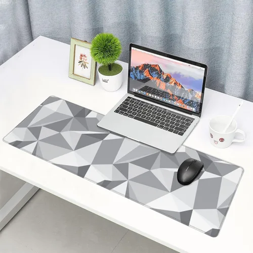 Vista 7 de Alfombrilla de mouse gris geométrica gris grande XL alfombrilla de escritorio abstracta larga extendida alfombrilla de mouse grande para accesorios