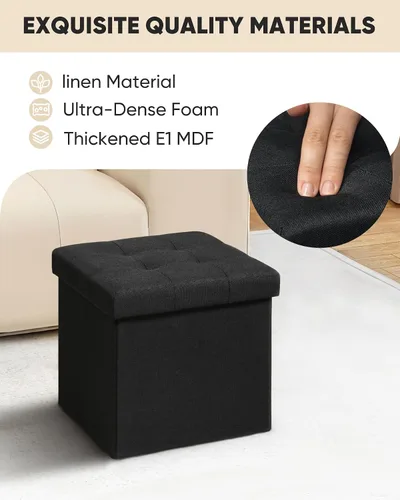 Vista 6 de B FSOBEIIALEO Cubo otomano de almacenamiento, baúl de almacenamiento, reposapiés plegable para sala de estar, 12.6 x 12.6 x 12.6 pulgadas