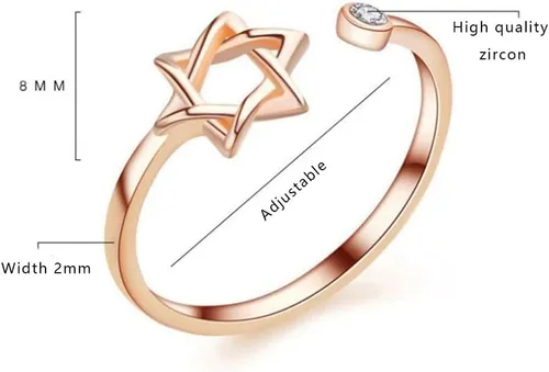Vista 8 de YILUOCD Anillo de circón de estrella de David para mujer, amuleto simple Magen David Wiccano, anillos ajustables hexagonales, joyería judía