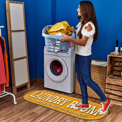Vista 6 de Alfombra de diseño de texto para lavandería, antideslizante, de goma, lavable a máquina, 2 x 5, para lavandería, baño, lavadero, 20 x 59 pulgadas