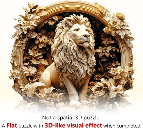 Vista 8 de Rompecabezas de madera para adultos, rompecabezas de madera de león del bosque, efecto visual 3D, forma única, rompecabezas de madera de animales