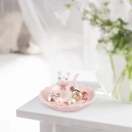 Vista 5 de ROSA&ROSE Lucky Cat - Bandeja de cerámica para anillos de joyería para almacenamiento de joyas