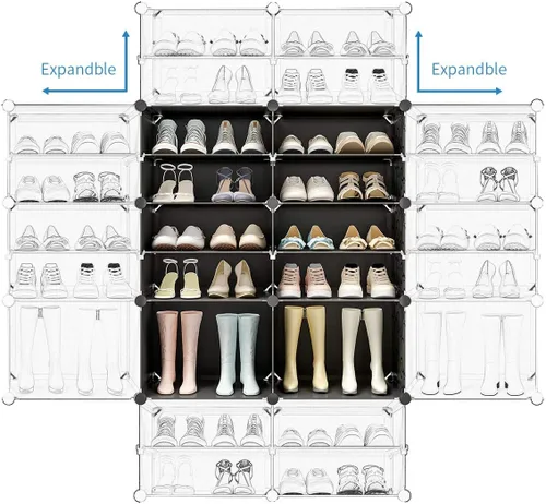 Vista 7 de KOUSI Organizador portátil para zapatos, 24 pares, estante de torre, soporte de gabinete de almacenamiento expandible para tacones, botas, pantuflas