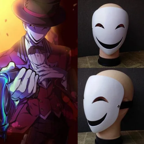 Vista 2 de Pigmiss Máscara de invasión de talle alto para cosplay, anime Tenku Shinpan Smile, máscara facial blanca para disfraz de Halloween, accesorios