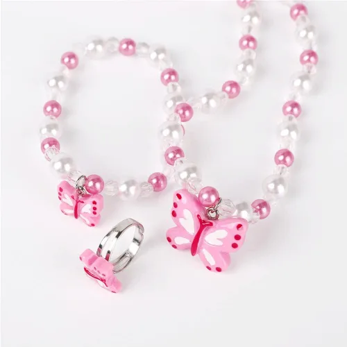 Vista 6 de Msnailfly Juego de collar y pulsera elásticos de mariposa, joyería de mariposa para niñas pequeñas princesas (B)