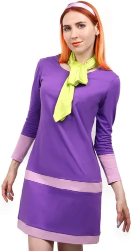 Vista 4 de DAZCOS Disfraz de anime para mujer, talla estadounidense, con bufanda y diadema, color morado