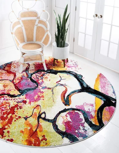 Vista 10 de Unique Loom colección Lyon - Alfombra abstracta y moderna, Polipropileno, Marfil / Rosa