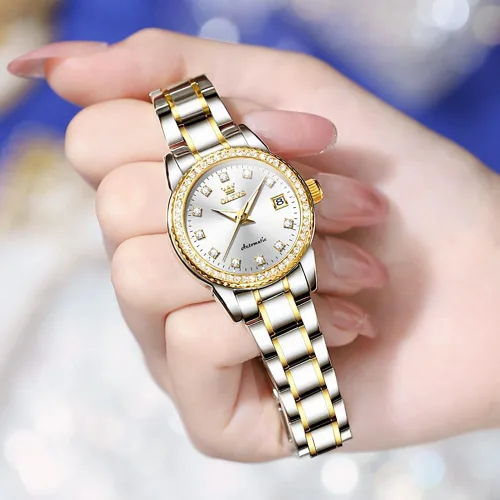 Vista 5 de OLEVS Relojes automáticos para mujer, de acero inoxidable, mecánico, con diamante, luminoso, impermeable, reloj de pulsera para mujer