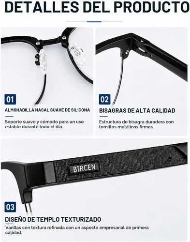 Vista 4 de BIRCEN Blue Light Blocking Glasses: Blocks Blue Light Metal Glasses for Men Negro/Claridad