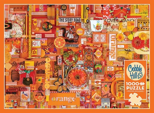 Vista 5 de Cobble Hill - Rompecabezas de 1000 piezas, colección Rainbow: naranja, muestra de póster incluido