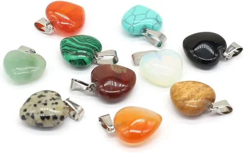 Vista 8 de LHJ 20 Piezas Dijes de Piedra Natural en Forma de Corazón Cristal de Cuarzo Ágata Encantos para Hacer Joyas Collar Pulsera Heart A