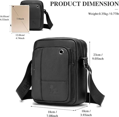 Vista 2 de BAIGIO Bolso bandolera de cuero pequeño para hombre bolso bandolera para viajes negocios trabajo