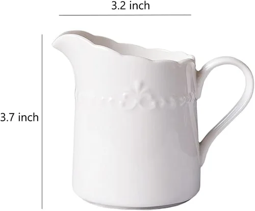 Vista 2 de Sizikato Jarra de porcelana blanca con asa, jarra de crema de 8 onzas.