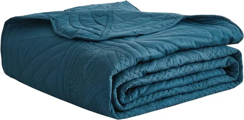 Vista 8 de DaisyHuang - Juego de cama de tamaño completo - Juego de edredón moderno y contemporáneo, costura real, reversible, ligero, 5 piezas, azul