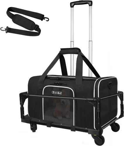 Vista 19 de Petskd Transportador de mascotas de 17 x 11 x 9.5 pulgadas, aprobado por aerolíneas de Alaska, bolsa de viaje para gatos y perros pequeños, Negro