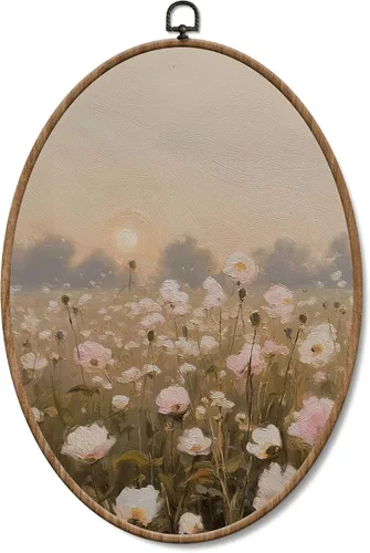 Vista 23 de Yorhifa Grandmillennial - Arte de pared enmarcado con lazo rosa coqueta, arte de pared redondo de chinoiserie azul y blanco, decoración de paredes