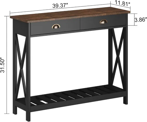 Vista 2 de ChooChoo Mesa Consola de Granja con Cajón para Entrada, Mesa de Entrada Larga y Estrecha con Estante para Sala de Estar, Mesa de Sofá de Pasillo