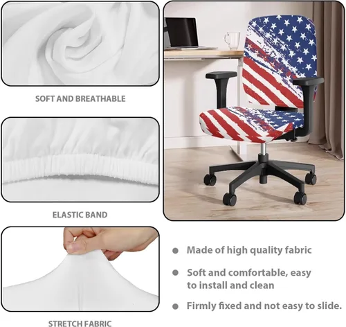Vista 5 de Juego de 2 fundas para sillas de oficina con brazos, diseño de bandera estadounidense, ligeras, de tela elástica, protectores de muebles