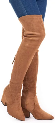 Vista 2 de N.N.G Botas por encima de la rodilla para mujer hasta el muslo de gamuza Bloque de invierno bajo por encima de plano largo OTK Comfort Punta