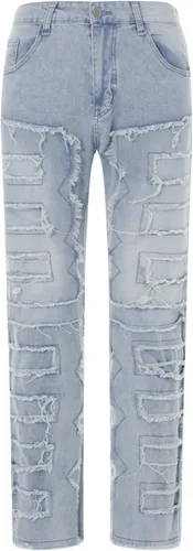Vista 5 de Jeans apilados para hombre, pantalones de mezclilla rectos desgastados desgastados, ajustados sólidos rasgados, pantalones cargo Harajuku