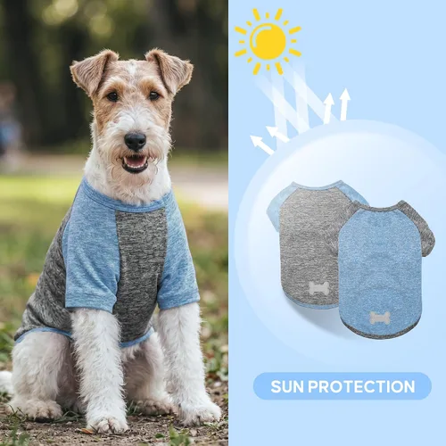Vista 2 de KYEESE Paquete de 2 camisas para perro con mangas, camisetas ligeras de protección solar de secado rápido para perros pequeños con piel sensible