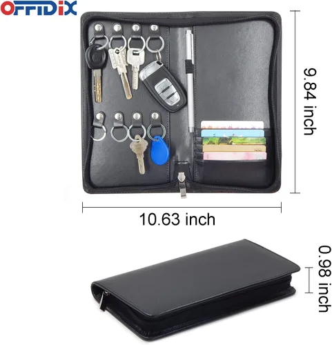 Vista 2 de OFFIDIX Gabinete portátil de piel sintética para llaves, 8 llaves, portátil, con cremallera, organizador de tarjetas de menús, soporte de negocios