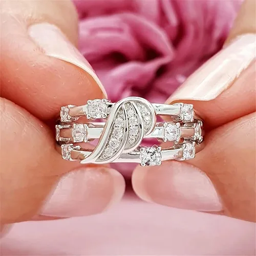Vista 4 de Anillo de moda para mujer, anillo grueso con incrustaciones de personalidad, anillo de compromiso para adolescentes, niñas, bisutería (plateado, 6)