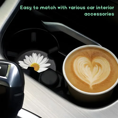 Vista 6 de Paquete de 2 posavasos para portavasos de coche, posavasos de cerámica absorbente con inserto para taza de margarita con muesca para el dedo, lindos