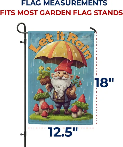 Vista 7 de A Little Rain Gnome Umbrella Garden Flag 12.5" x 18" Double Sided