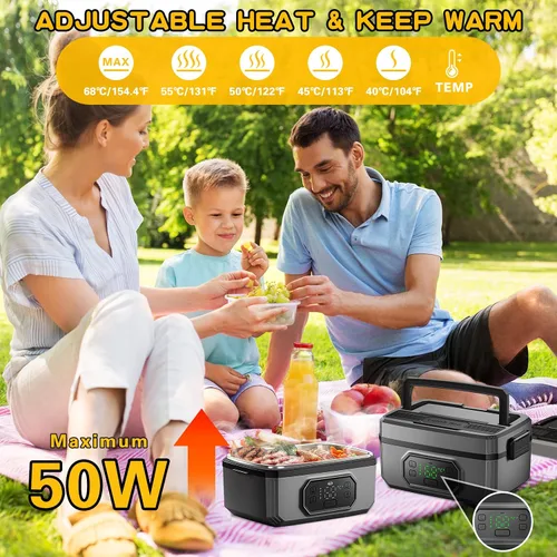 Vista 5 de Swingers Lonchera térmica inalámbrica, lonchera de 21000 mAh con autocalentamiento, alimentada por batería, lonchera eléctrica portátil de 1.2 L