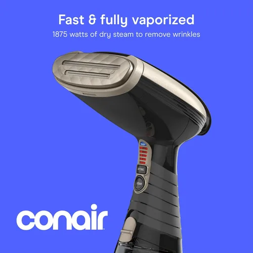 Vista 2 de Conair Vaporizador de mano para ropa, vaporizador de tela Turbo ExtremeSteam 1875W, diseño portátil de mano, vapor penetrante fuerte, exclusivo