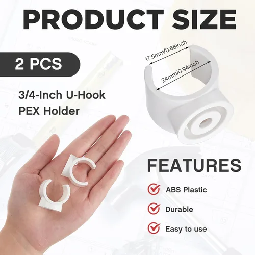 Vista 2 de Taiyin 2 Pieces 3/4 Inch Pex Clips Pipe Clamps Plastic Clamps 25 mm Water Pipe U Hook Pex Supports Plastic Socket to Fix Corresponding