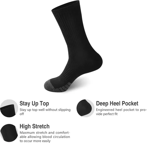 Vista 2 de Calcetines deportivos de algodón para hombre, con control de humedad, resistentes, para botas de trabajo, paquete múltiple